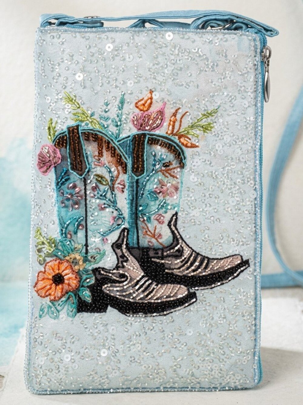 Coastal Cowgirl Embroidered Sequin Crossbody Clutch Phone Club bag - Picture 2 of 3